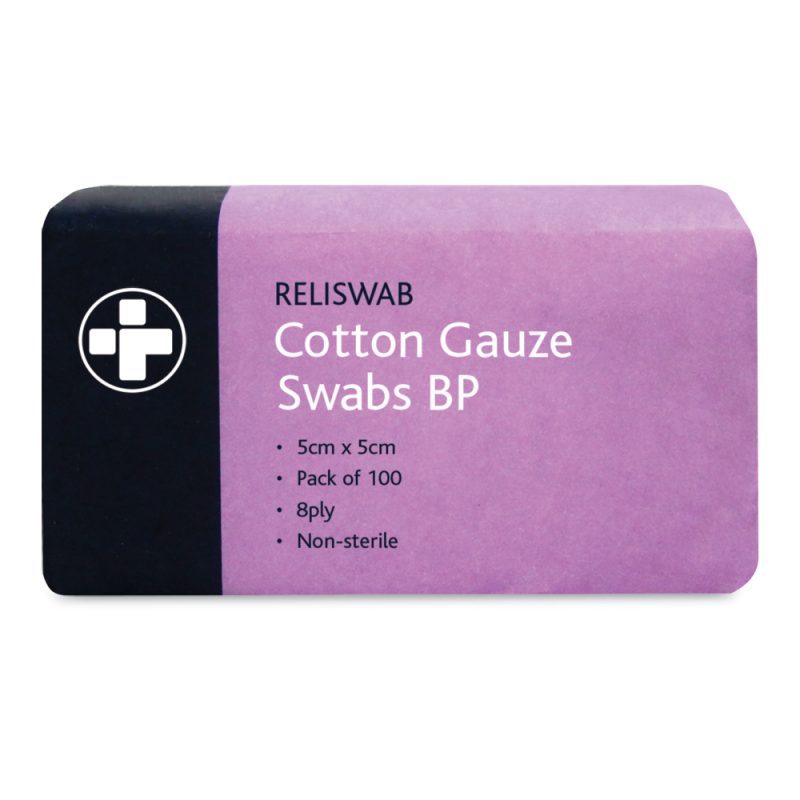 Reliswab Cotton Gauze Swabs BP - 8 Ply - 5cm x 5cm - Pack of 100 - Image 2